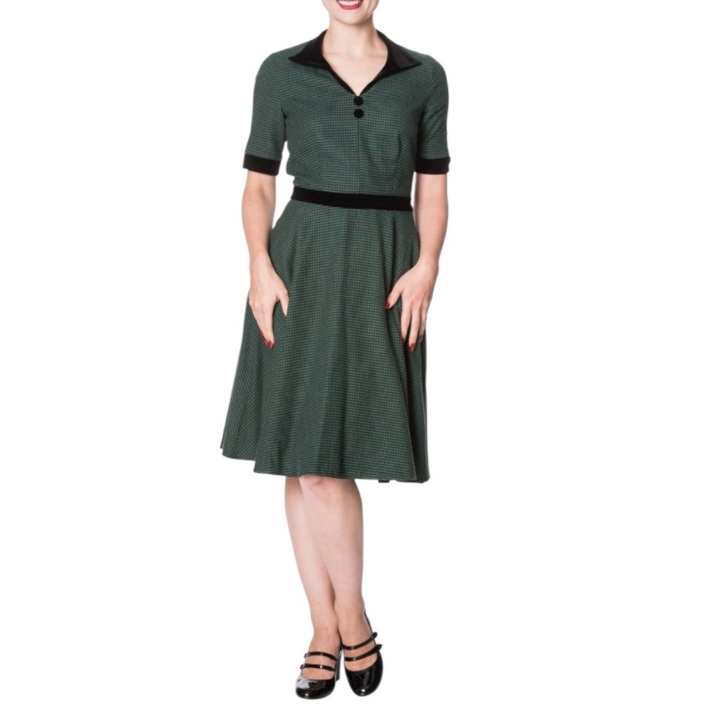 Banned Apparel Dancing Days Swept Off Her Feet Houndstooth Swing Dress Size 12